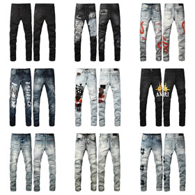 AMIRI new letter LOGO ripped patch slim-fit skinny jeans-4253